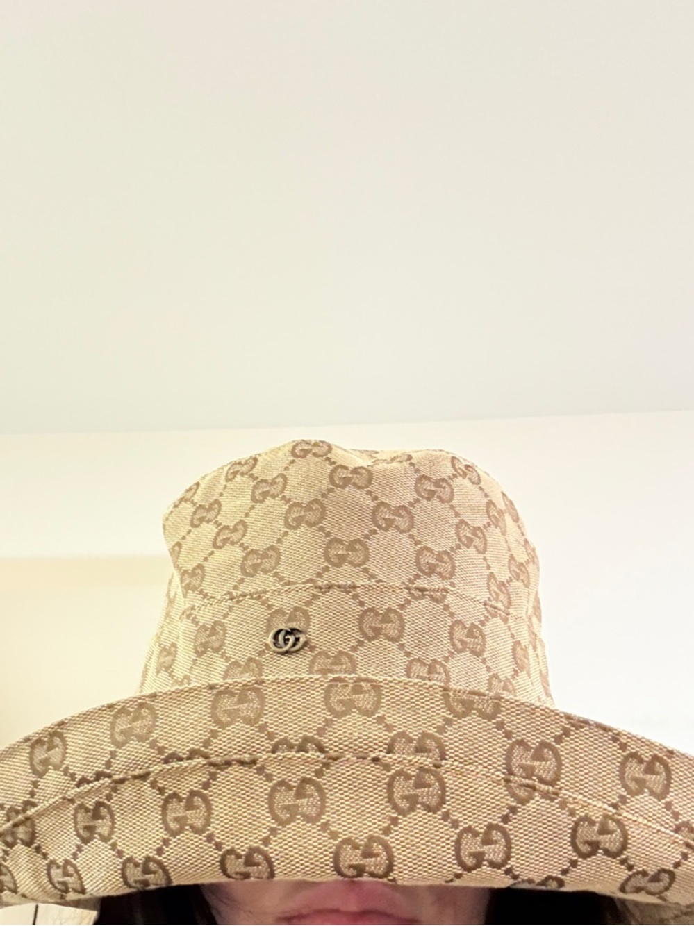 Gucci Beige GG Monogram Wide-Brim Bucket Hat - Picture 3 of 3